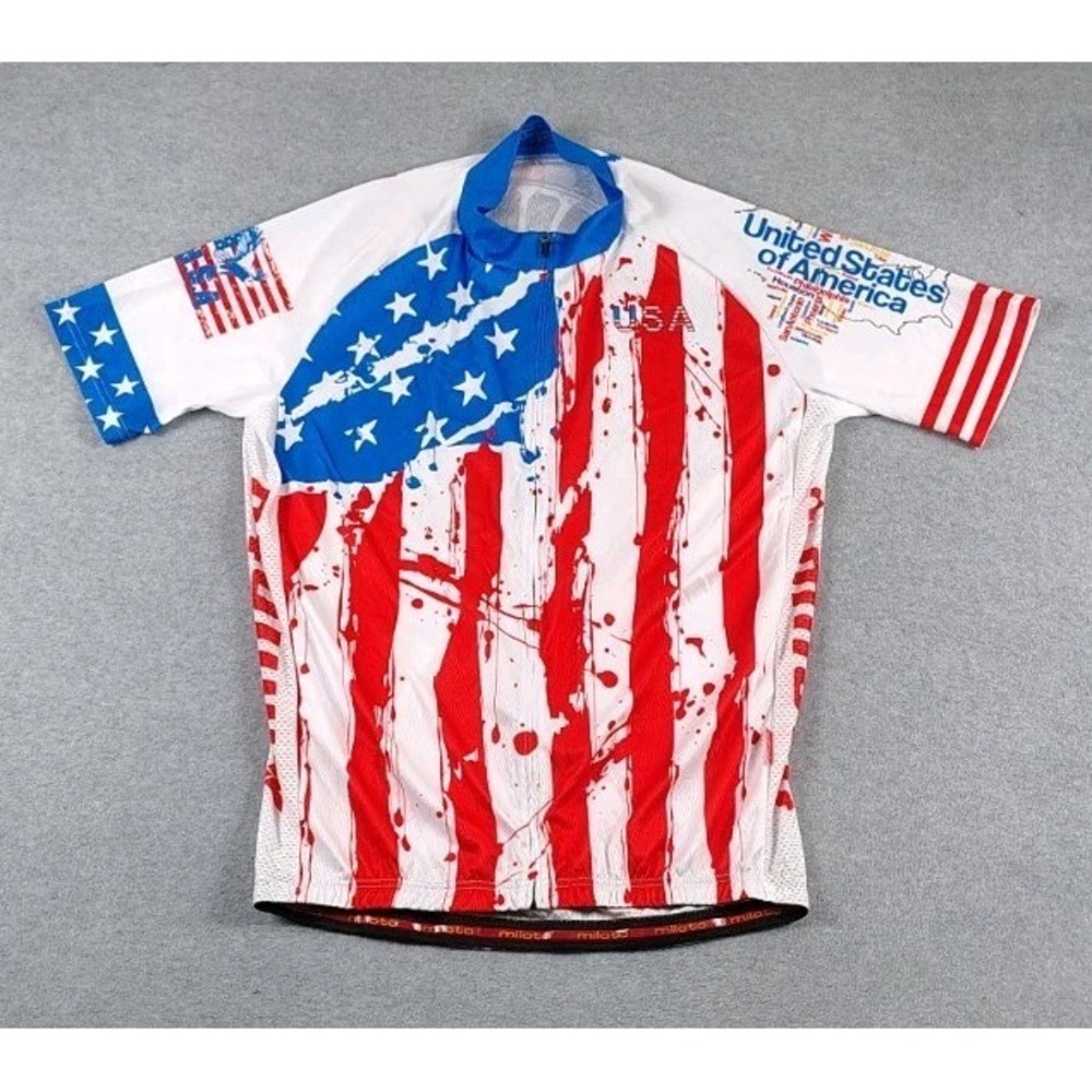 Miloto Cycling Jersey  Statue of Liberty USA Flag Full Zip Pockets Mens Sz 4XL